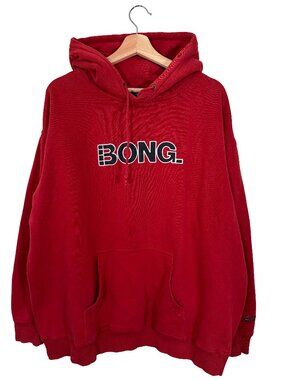 Vintage Mid 90s Billabong "BONG" Pullover Surfwear Hoodie Red men's size XL
